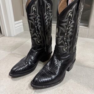 Tony Lama Boots TEJU LIZARD CZ810 Black - Sz 8.5 D Made in USA